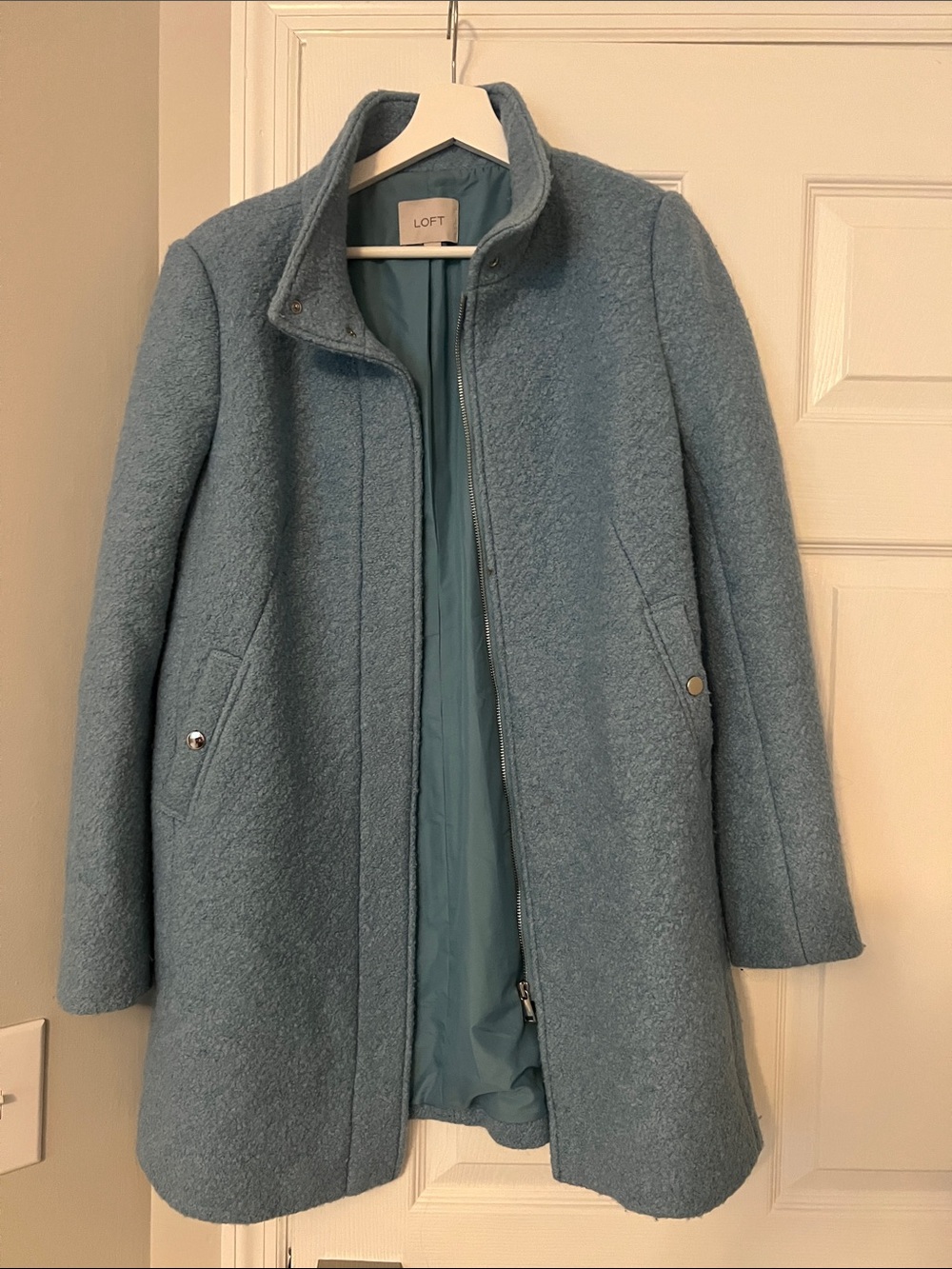 LOFT Light Blue Wool-Blend Boucle Coat